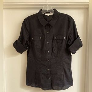 Calvin Klein black long sleeve or short sleeve dress shirt.